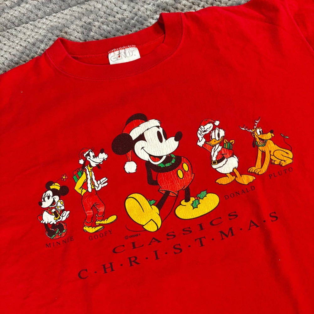 Vintage Genus Disney Classics Christmas T-Shirt Red XL Mickey Mouse Made in USA
